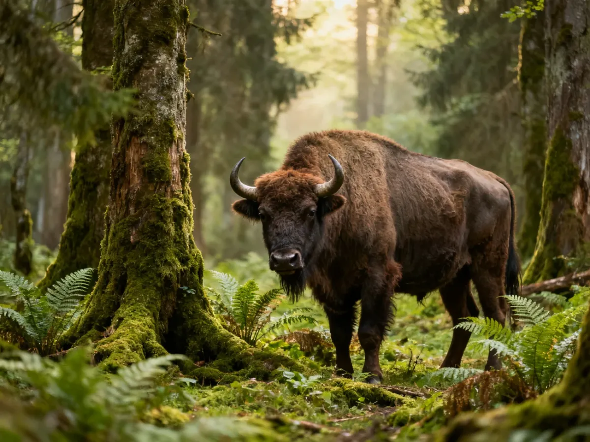 European bison in an ancient Polish forest