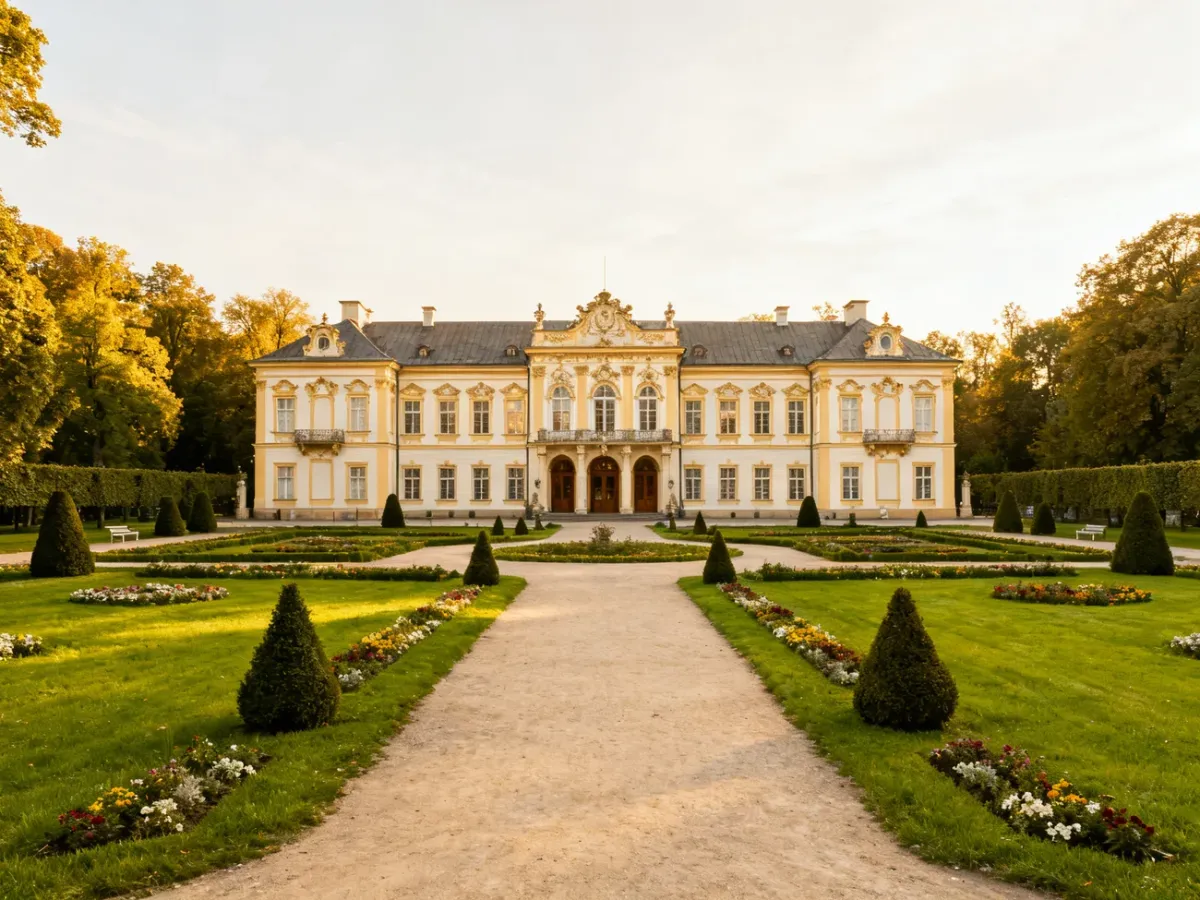Pałac Zamoyskich w Kozłówce z zadbanym parkiem