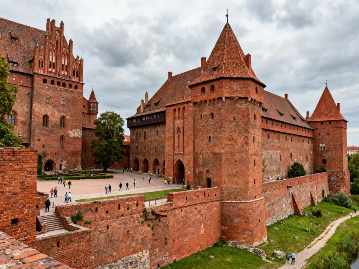 Monumentalne ceglane mury średniowiecznego zamku w Malborku