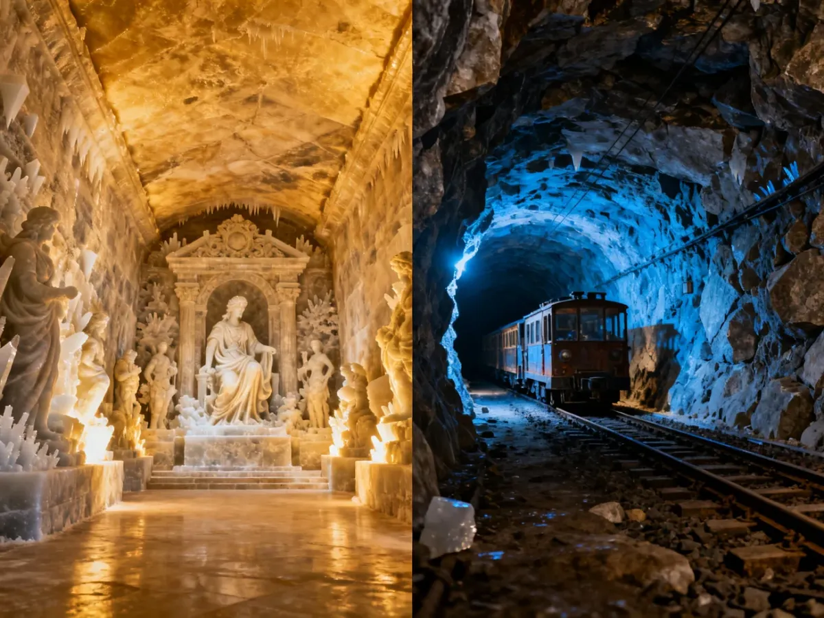 Porównanie reprezentacyjnych wnętrz Wieliczki i surowych podziemi Bochni