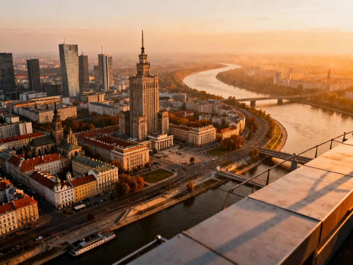 Panorama Warszawy oglądana z tarasu Pałacu Kultury i Nauki