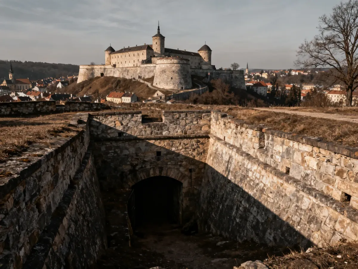 Twierdza Kłodzko z bastionami i wejściem do podziemi