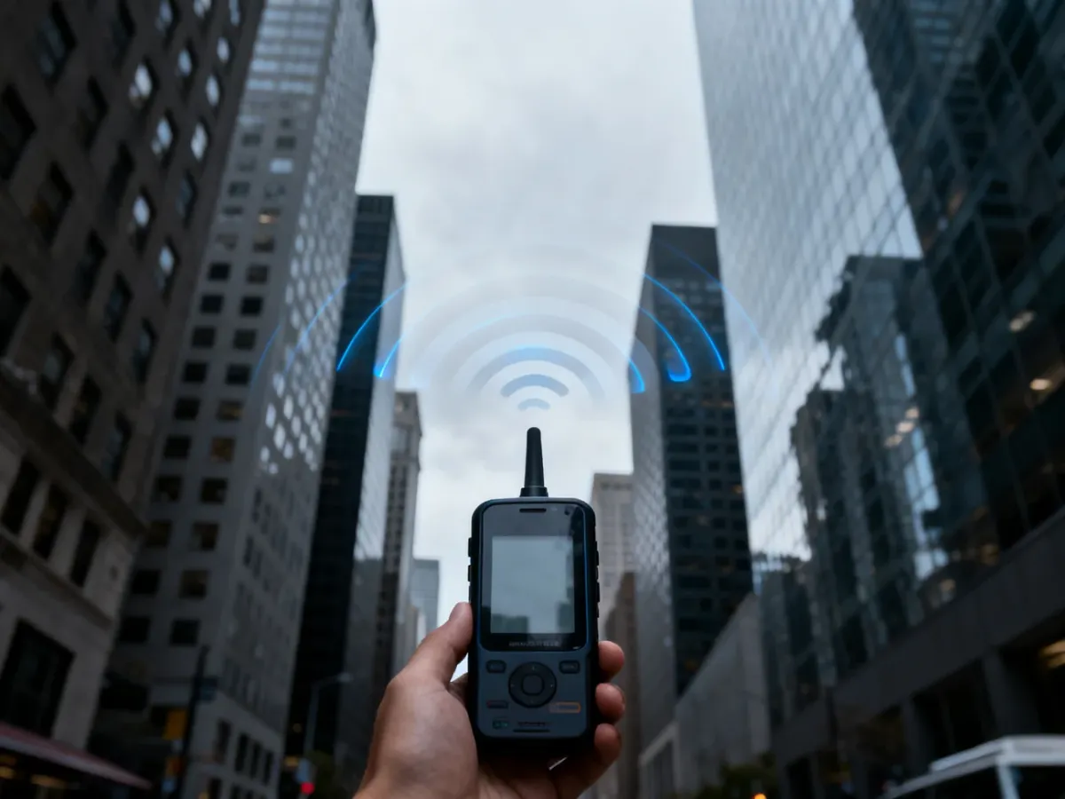 Odbiornik GPS w miejskim kanionie z odbitymi sygnałami od budynków