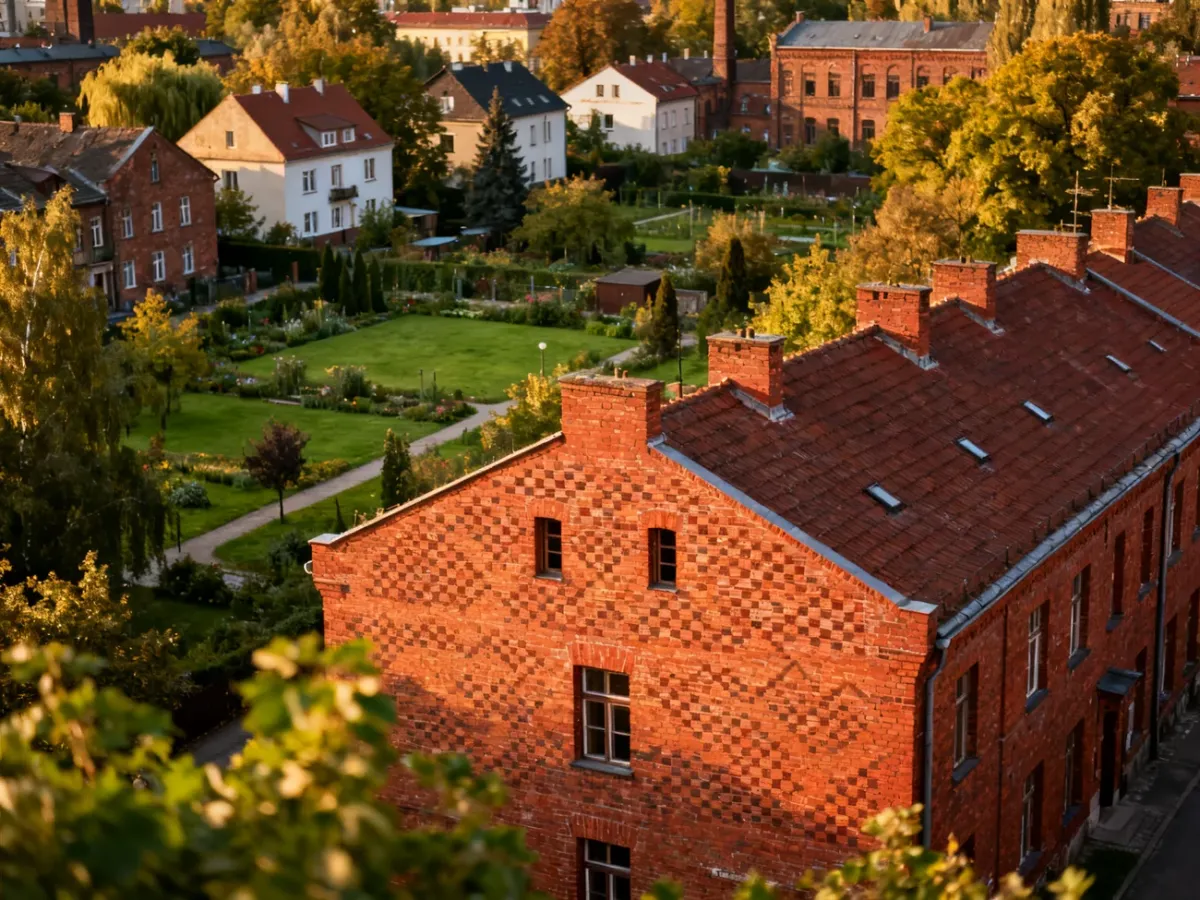 Widok kontrastujących osiedli Nikiszowiec i Giszowiec