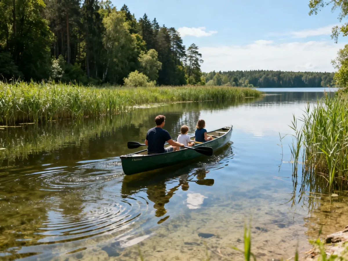 Kajak na spokojnej Krutyni wśród lasów i trzcin