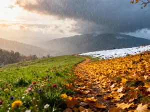 Profesjonalny plecak trekkingowy z ekwipunkiem na górskim szlaku o zachodzie słońca. Przygotowanie do wielodniowej wyprawy.