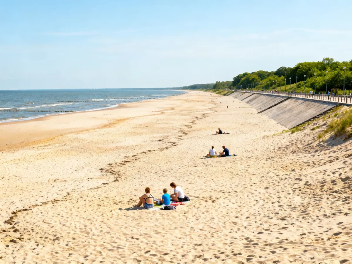 Szeroka plaża w Świnoujściu z rodzinami