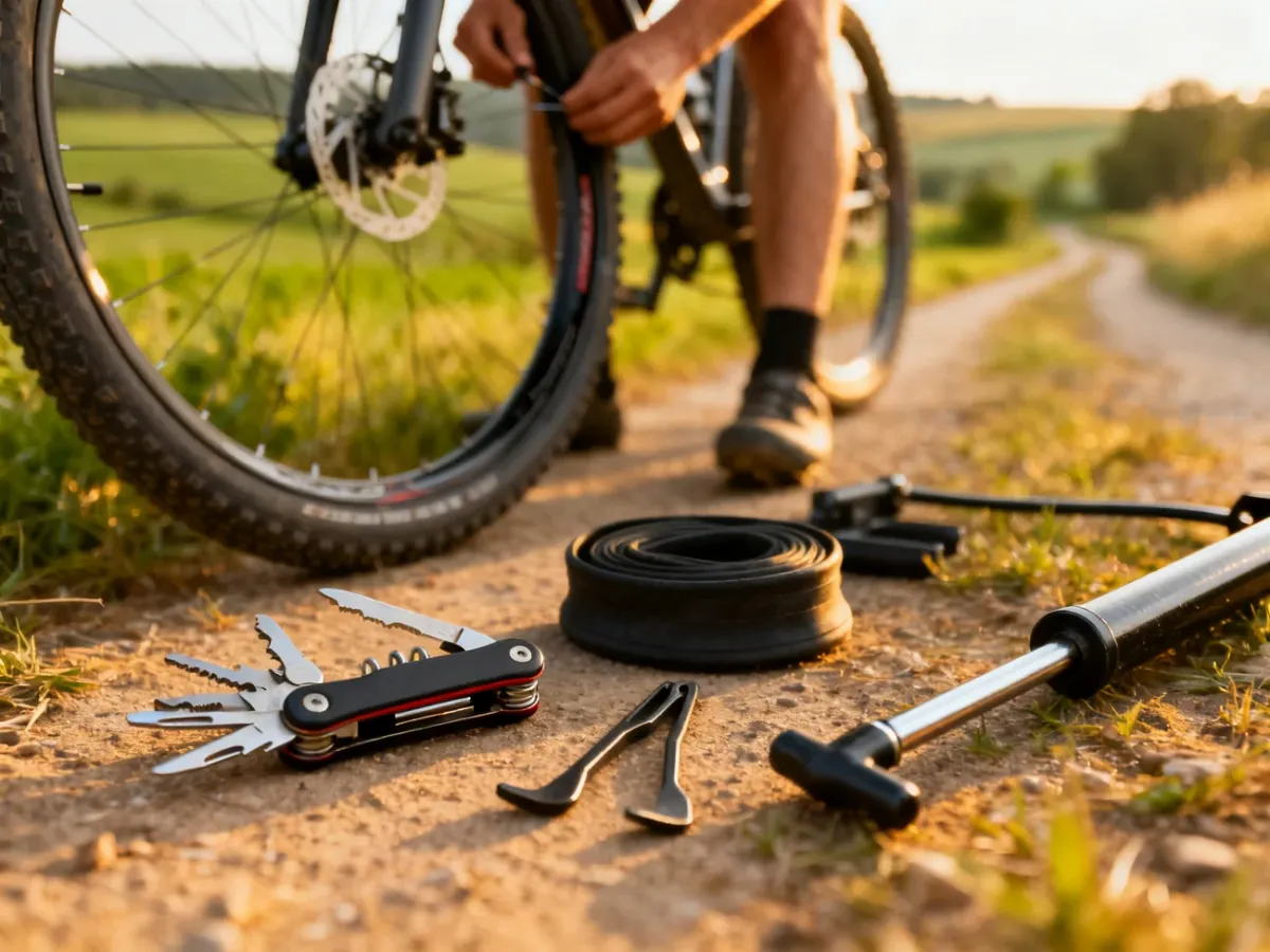 Naprawa przebitej opony rowerowej przy trasie