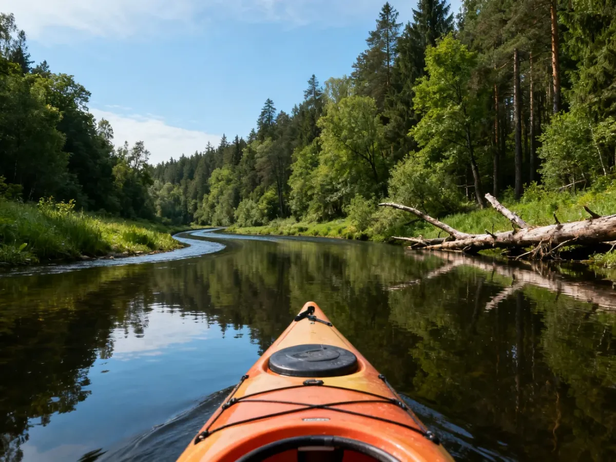 Kajak na meandrującej Brdzie wśród lasów Borów Tucholskich