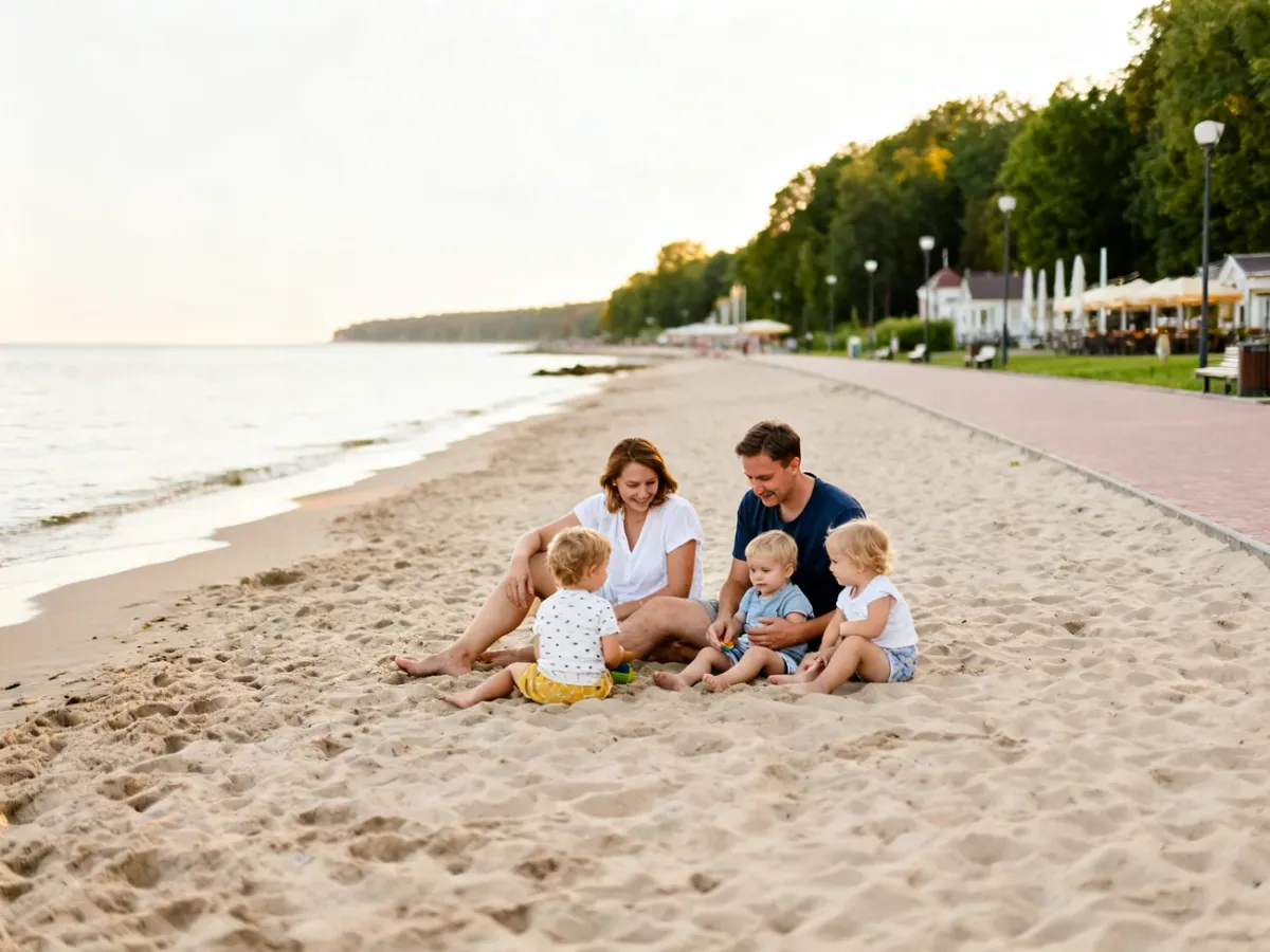 Rodzina odpoczywająca na plaży w Ustce