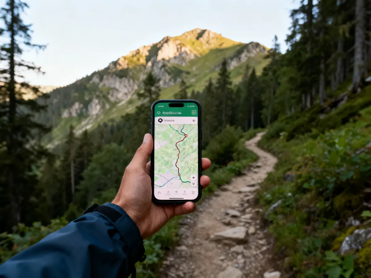 Turysta korzystający z nawigacji GPS na górskim szlaku