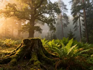 Słoneczna plaża nad Bałtykiem z kolorowymi łodziami rybackimi i lasem sosnowym w tle, typowy letni krajobraz Polski.