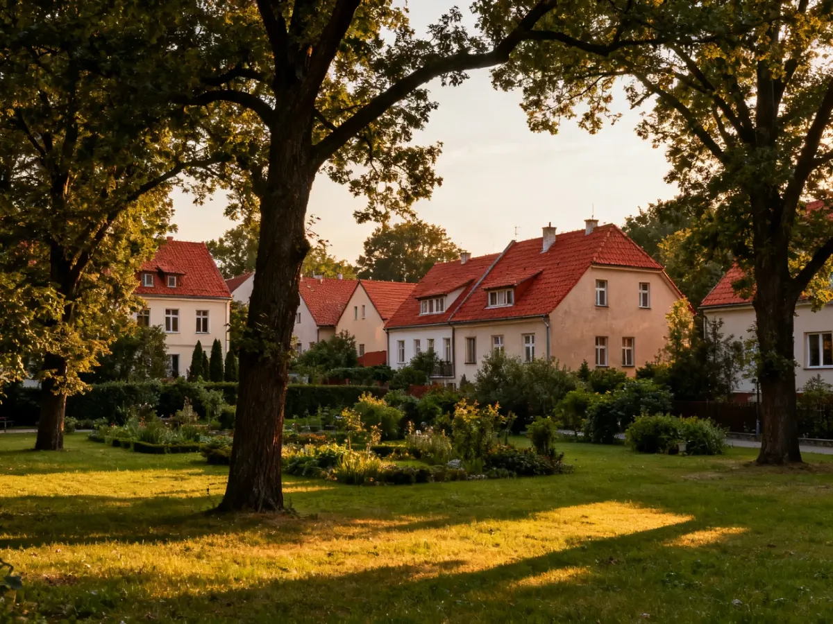 Zielona zabudowa Giszowca w stylu miasta-ogrodu