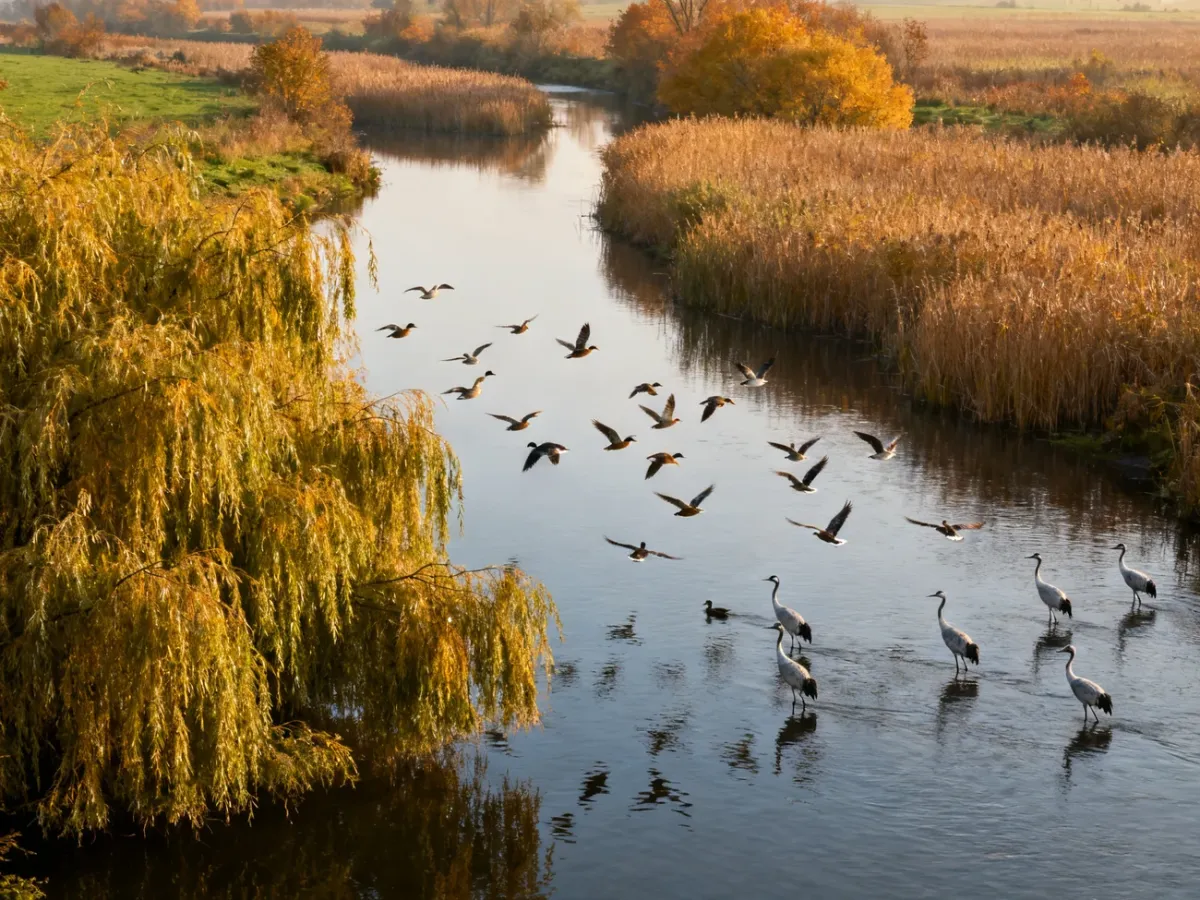 Wetland channels and migrating birds in the Międzyodrze