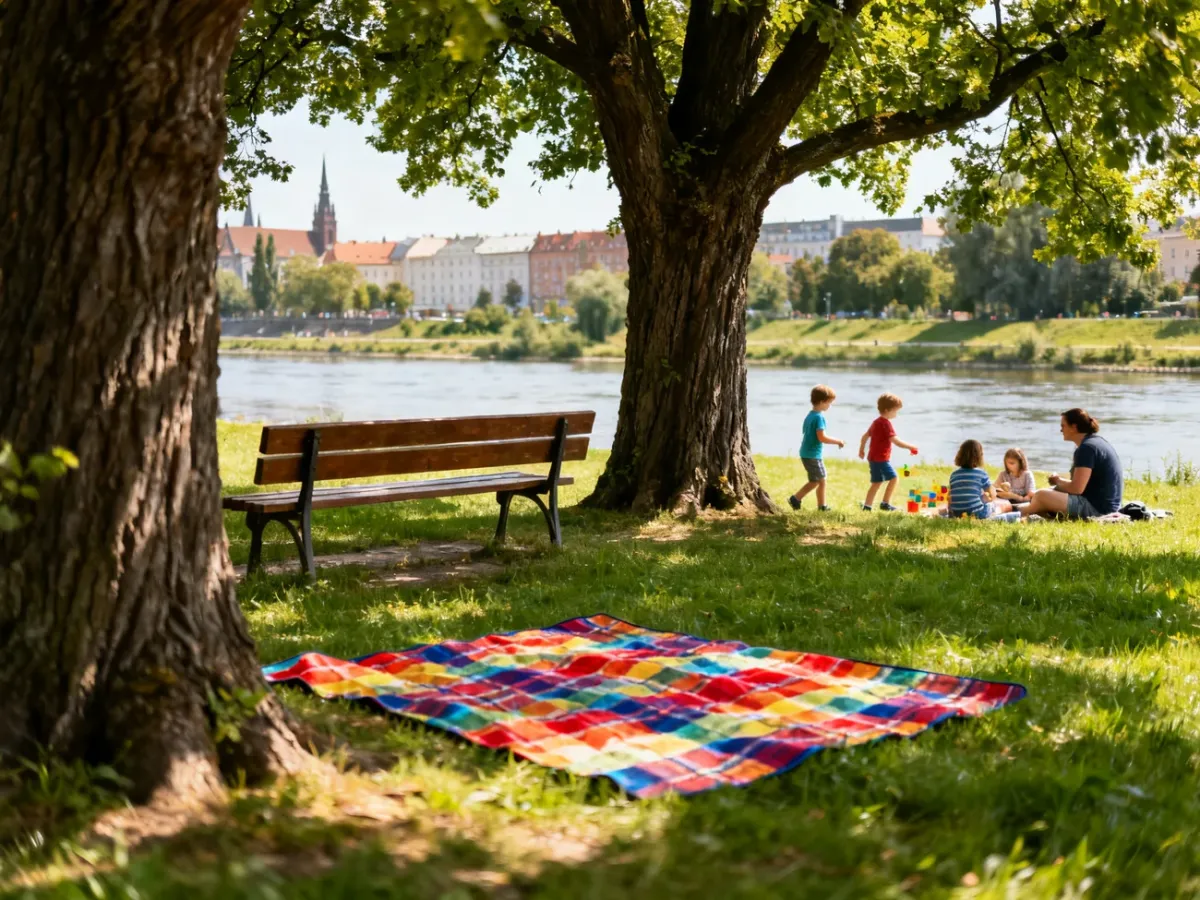 Rodzinny odpoczynek w cieniu drzew na Wyspie Bielarskiej