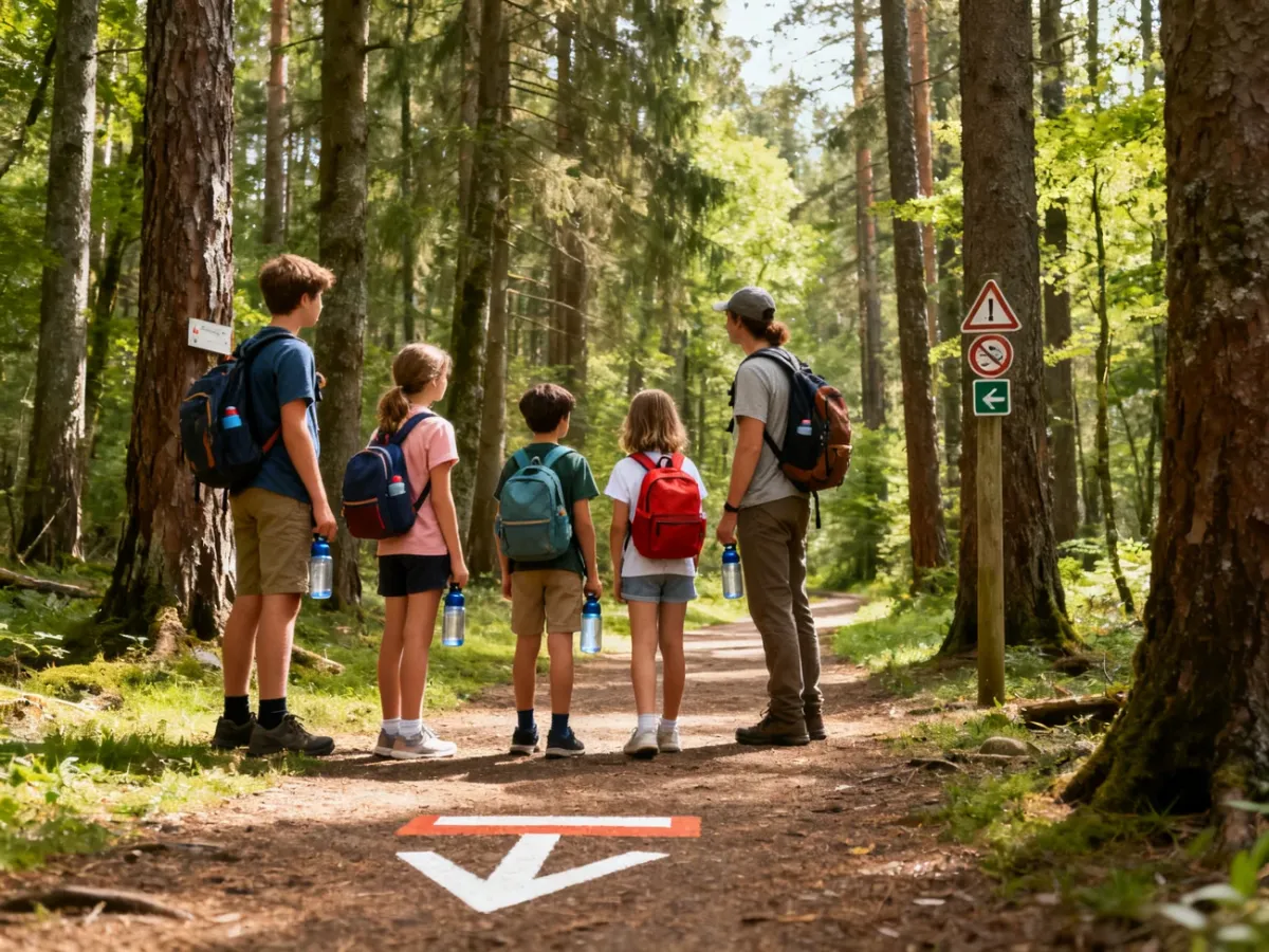 Rodzina przygotowana do wycieczki leśną ścieżką